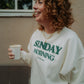 Oversized Damen Sweater in Creme mit grünem Statement Print „Sunday Morning“ von La Label Beige